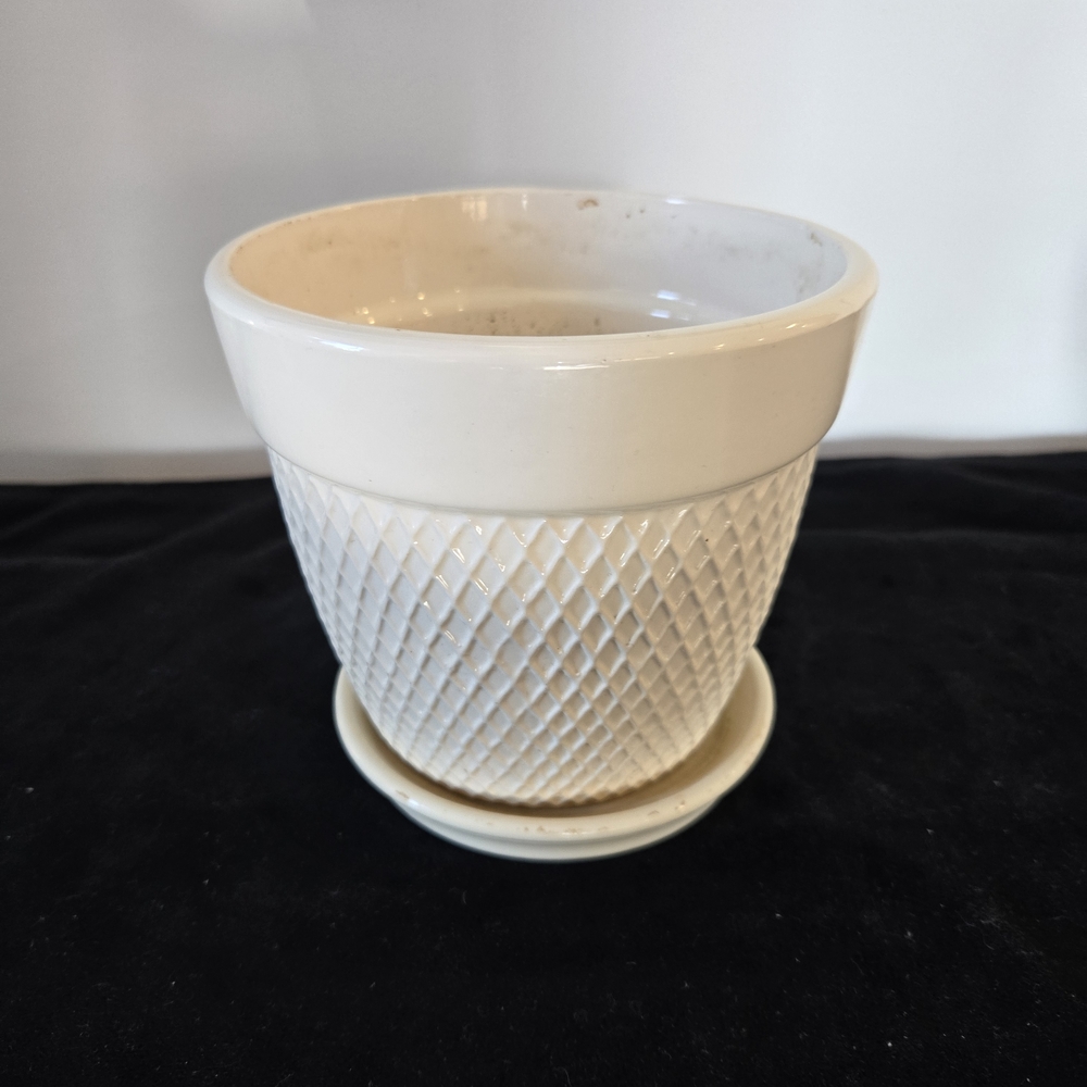 Textured Ceramic Planter Pot in White
